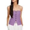 imageCicy Bell Notched Neck Tube Tops Blazer Sleeveless Button Fitted Strapless Work Blazer VestLight Purple
