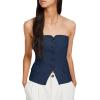 imageCicy Bell Notched Neck Tube Tops Blazer Sleeveless Button Fitted Strapless Work Blazer VestNavy