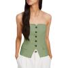 imageCicy Bell Notched Neck Tube Tops Blazer Sleeveless Button Fitted Strapless Work Blazer VestOlive Green