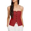 imageCicy Bell Notched Neck Tube Tops Blazer Sleeveless Button Fitted Strapless Work Blazer VestRed