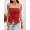 imageCicy Bell Notched Neck Tube Tops Blazer Sleeveless Button Fitted Strapless Work Blazer VestRed
