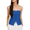 imageCicy Bell Notched Neck Tube Tops Blazer Sleeveless Button Fitted Strapless Work Blazer VestRoyal Blue