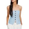 imageCicy Bell Notched Neck Tube Tops Blazer Sleeveless Button Fitted Strapless Work Blazer VestSky Blue