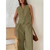 imageCicy Bell Womens 2 Piece Outfits V Neck Crop Vest Blazer and Wide Leg Suit Pants SetsArmy Green