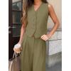 imageCicy Bell Womens 2 Piece Outfits V Neck Crop Vest Blazer and Wide Leg Suit Pants SetsArmy Green
