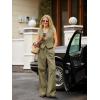 imageCicy Bell Womens 2 Piece Outfits V Neck Crop Vest Blazer and Wide Leg Suit Pants SetsArmy Green