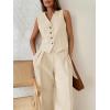 imageCicy Bell Womens 2 Piece Outfits V Neck Crop Vest Blazer and Wide Leg Suit Pants SetsBeige