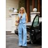 imageCicy Bell Womens 2 Piece Outfits V Neck Crop Vest Blazer and Wide Leg Suit Pants SetsBlue