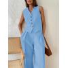imageCicy Bell Womens 2 Piece Outfits V Neck Crop Vest Blazer and Wide Leg Suit Pants SetsBlue