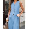 imageCicy Bell Womens 2 Piece Outfits V Neck Crop Vest Blazer and Wide Leg Suit Pants SetsBlue