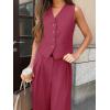imageCicy Bell Womens 2 Piece Outfits V Neck Crop Vest Blazer and Wide Leg Suit Pants SetsBurgundy