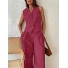 imageCicy Bell Womens 2 Piece Outfits V Neck Crop Vest Blazer and Wide Leg Suit Pants SetsBurgundy