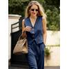 imageCicy Bell Womens 2 Piece Outfits V Neck Crop Vest Blazer and Wide Leg Suit Pants SetsDark Blue