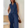 imageCicy Bell Womens 2 Piece Outfits V Neck Crop Vest Blazer and Wide Leg Suit Pants SetsDark Blue