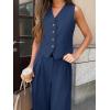 imageCicy Bell Womens 2 Piece Outfits V Neck Crop Vest Blazer and Wide Leg Suit Pants SetsDark Blue