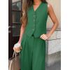 imageCicy Bell Womens 2 Piece Outfits V Neck Crop Vest Blazer and Wide Leg Suit Pants SetsDark Green