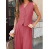 imageCicy Bell Womens 2 Piece Outfits V Neck Crop Vest Blazer and Wide Leg Suit Pants SetsDark Pink