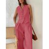 imageCicy Bell Womens 2 Piece Outfits V Neck Crop Vest Blazer and Wide Leg Suit Pants SetsDark Pink