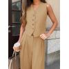 imageCicy Bell Womens 2 Piece Outfits V Neck Crop Vest Blazer and Wide Leg Suit Pants SetsKhaki