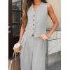imageCicy Bell Womens 2 Piece Outfits V Neck Crop Vest Blazer and Wide Leg Suit Pants SetsLight Grey