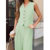imageCicy Bell Womens 2 Piece Outfits V Neck Crop Vest Blazer and Wide Leg Suit Pants SetsMint Color