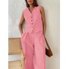 imageCicy Bell Womens 2 Piece Outfits V Neck Crop Vest Blazer and Wide Leg Suit Pants SetsPink