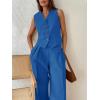 imageCicy Bell Womens 2 Piece Outfits V Neck Crop Vest Blazer and Wide Leg Suit Pants SetsRoyal Blue