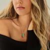 imageCicy Bell Womens Pendant Necklace Platinum Plated Cubic Zirconia Rectangular Paperclip Link Chain Adjustable Gifts 177 with 2 ExtenderDark Green