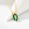 imageCicy Bell Womens Pendant Necklace Platinum Plated Cubic Zirconia Rectangular Paperclip Link Chain Adjustable Gifts 177 with 2 ExtenderDark Green