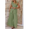 imageCicy Bell Womens Summer 2 Piece Outfits Button Front V Neck Vest and High Waisted Wide Leg Pants SetsArmy Green