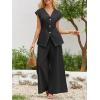 imageCicy Bell Womens Summer 2 Piece Outfits Button Front V Neck Vest and High Waisted Wide Leg Pants SetsBlack