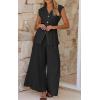 imageCicy Bell Womens Summer 2 Piece Outfits Button Front V Neck Vest and High Waisted Wide Leg Pants SetsBlack