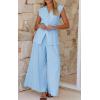 imageCicy Bell Womens Summer 2 Piece Outfits Button Front V Neck Vest and High Waisted Wide Leg Pants SetsSky Blue