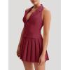 imageCicy Bell Womens Summer 2 Piece Outfits V Neck Blazer Vest Matching Sets and Mini Pleated SkirtsBurgundy