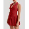 imageCicy Bell Womens Summer 2 Piece Outfits V Neck Blazer Vest Matching Sets and Mini Pleated SkirtsRed