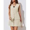 imageCicy Bell Womens Summer Blazer Vest 2 Piece Sets V Neck Sleeveless Button Down Waistcoat and High Waisted Work Suit Short SetBeige