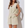 imageCicy Bell Womens Summer Blazer Vest 2 Piece Sets V Neck Sleeveless Button Down Waistcoat and High Waisted Work Suit Short SetBeige