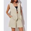 imageCicy Bell Womens Summer Blazer Vest 2 Piece Sets V Neck Sleeveless Button Down Waistcoat and High Waisted Work Suit Short SetBeige
