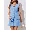 imageCicy Bell Womens Summer Blazer Vest 2 Piece Sets V Neck Sleeveless Button Down Waistcoat and High Waisted Work Suit Short SetBlue