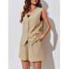 imageCicy Bell Womens Summer Blazer Vest 2 Piece Sets V Neck Sleeveless Button Down Waistcoat and High Waisted Work Suit Short SetKhaki