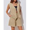 imageCicy Bell Womens Summer Blazer Vest 2 Piece Sets V Neck Sleeveless Button Down Waistcoat and High Waisted Work Suit Short SetKhaki