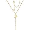 imageCicy Bell 18k Gold Plated Y Shaped Pendant Necklace for Women Butterfly Dainty Bead Chain Drop Necklace Trend Jewelry Gift 177quot  19quot ExtenderYellow Gold