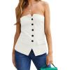 imageCicy Bell Notched Neck Tube Tops Blazer Sleeveless Button Fitted Strapless Work Blazer VestWhite