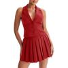 imageCicy Bell Womens Summer 2 Piece Outfits V Neck Blazer Vest Matching Sets and Mini Pleated SkirtsRed