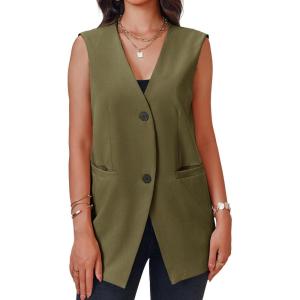 imageCicy Bell Womens Casual Sleeveless Blazers Dress Summer Open Front Work Office Long Vest BlazerGreen