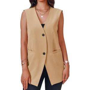 imageCicy Bell Womens Casual Sleeveless Blazers Dress Summer Open Front Work Office Long Vest BlazerKhaki