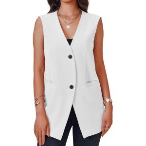 imageCicy Bell Womens Casual Sleeveless Blazers Dress Summer Open Front Work Office Long Vest BlazerWhite