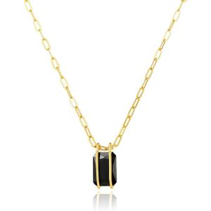 imageCicy Bell Womens Pendant Necklace Platinum Plated Cubic Zirconia Rectangular Paperclip Link Chain Adjustable Gifts 177 with 2 ExtenderBlack
