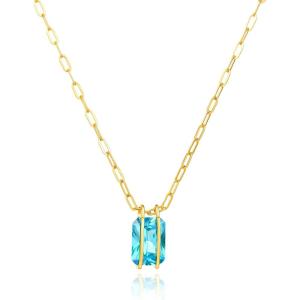 imageCicy Bell Womens Pendant Necklace Platinum Plated Cubic Zirconia Rectangular Paperclip Link Chain Adjustable Gifts 177 with 2 ExtenderBlue Topaz