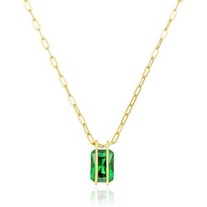 imageCicy Bell Womens Pendant Necklace Platinum Plated Cubic Zirconia Rectangular Paperclip Link Chain Adjustable Gifts 177 with 2 ExtenderDark Green